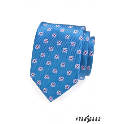 Синя мъжка вратовръзка с шарка на цветя