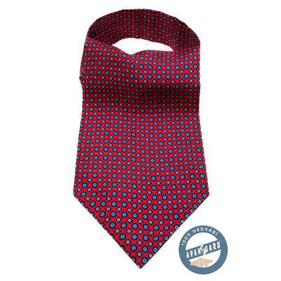 Копринена вратовръзка Ascot с червено-син десен