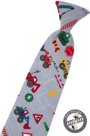 Сива детска вратовръзка със строителни машини