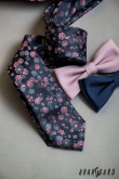 Синя тясна вратовръзка с розов десен - ширина 6 см