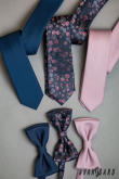Синя тясна вратовръзка с розов десен - ширина 6 см